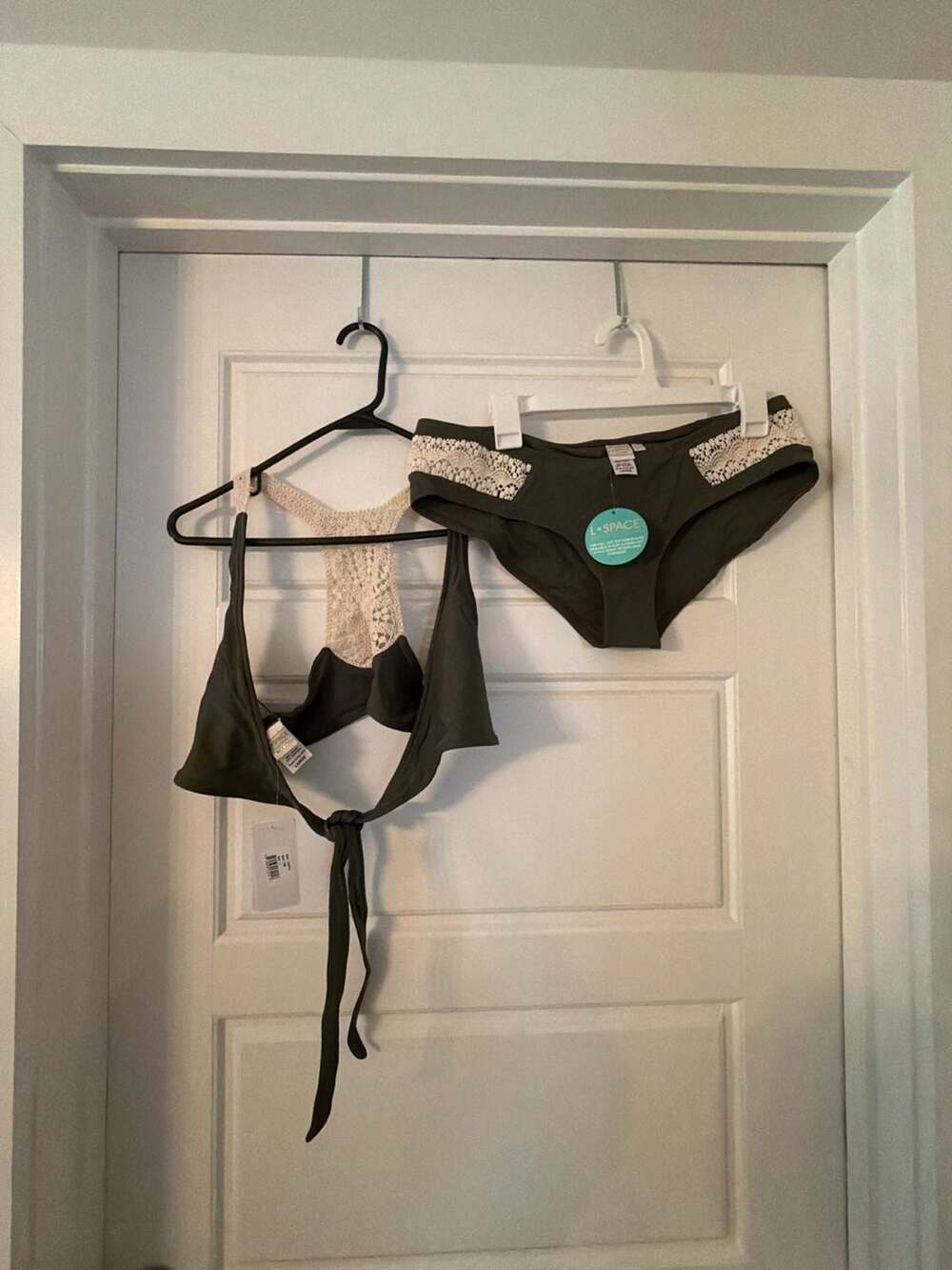 L*Space by Monica Wise Olive Green Crochet Bikini Set Size Large